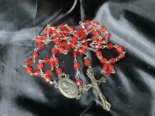 Rosary red plastic beads Saint Therese crucifix catholic christian holy - Picture 6 of 6