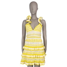 71101 auth ZIMMERMANN yellow cream cotton HALCYON CROCHET KNIT MINI Dress S