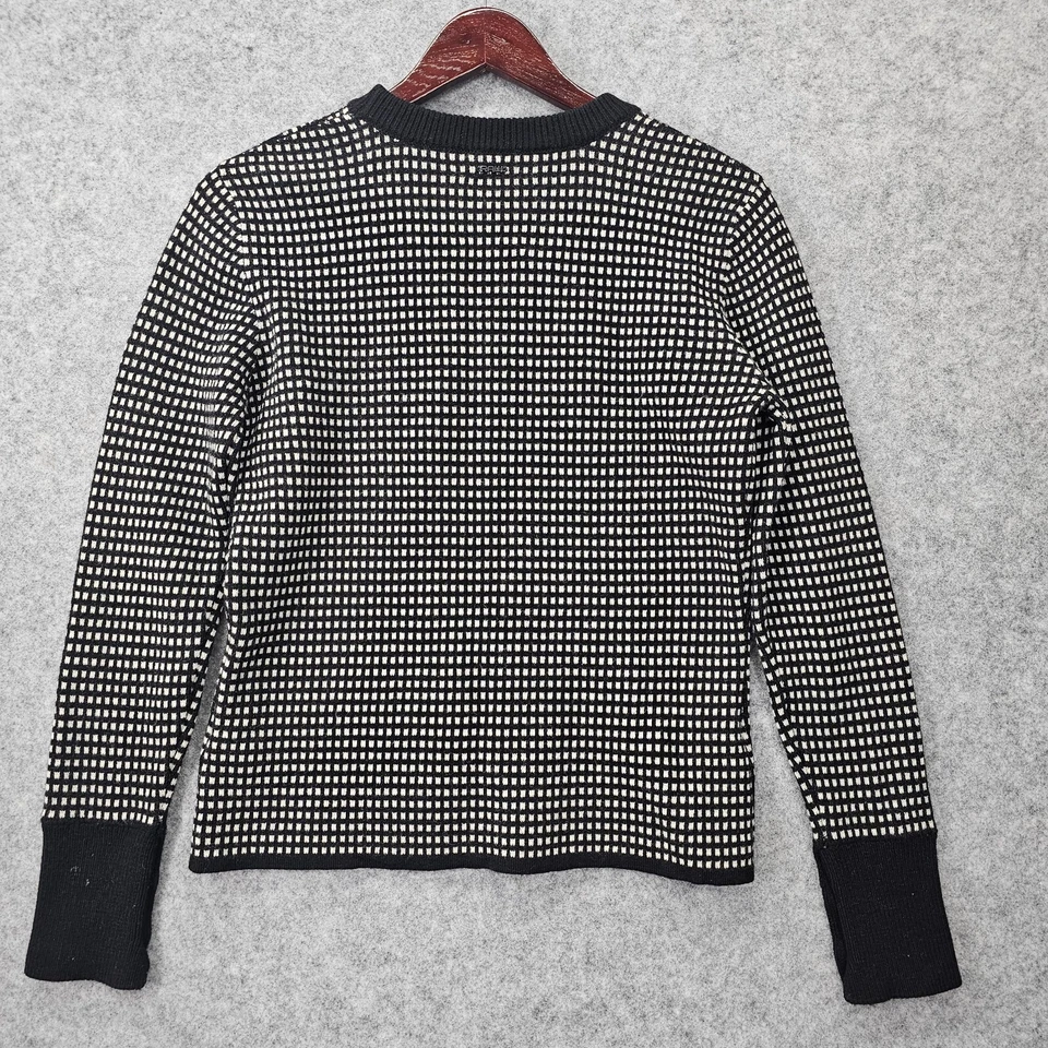 G STAR RAW 毛衣女式 S 黑色白色羊毛提花针织格子学术标志 — 第 2/4 张图片