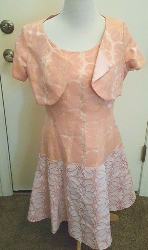 B Michael America Size 12 A Line Pink Brocade Floral Dress W Bolero Jacket Lined - Picture 12 of 12