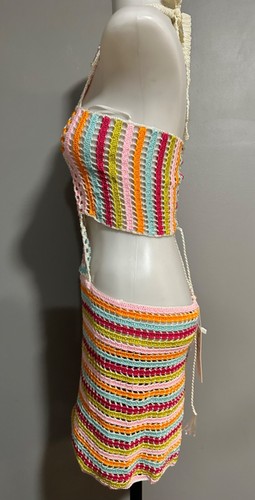 My Beachy Side White Lotus NWT Petit-Four Hand Crochet Mini Dress M - 第 4/13 張圖片