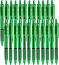 Retractable Green Ballpoint Pens - 24-Pack Writing Pens - Comfortable Grip - 0.7