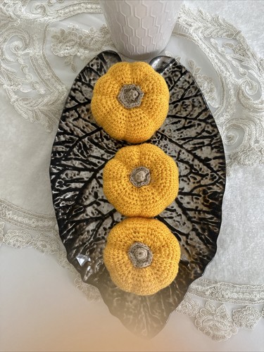 Crochet Pumpkin Amigurumi Happy Halloween Autumn Handmade 2pcYellow - Picture 2 of 6