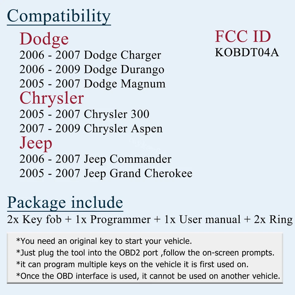 Programa de 2 llaveros remotos hágalo usted mismo para Jeep Commander Grand Cherokee 2005 2006 2007 Foto 2 de 4