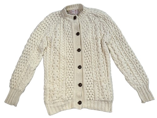 GLEN Columb Kille Irish Wool Cardigan Pullover Grobstrick Zopfmuster Fischertasche - Bild 5 von 9