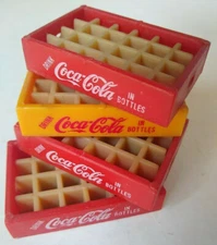 Miniature Coke Bottle Crates (4) Vintage Yellow Red Plastic 24-Slot Coca Cola