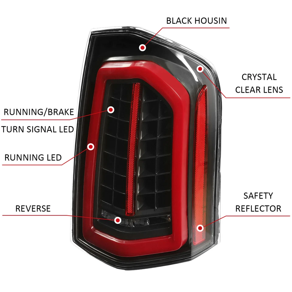 一对黑色全 LED 尾灯尾灯适用于 2011 年 2012 - 2014 年克莱斯勒 300 轿车 — 第 2/4 张图片