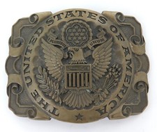Vintage Large Solid Brass Belt Buckle "The United States of America"