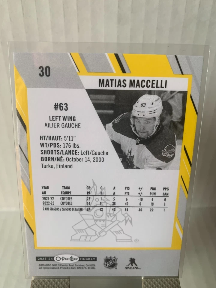 2023-24 OPC O-Pee-Chee Yellow Border Matias Maccelli 30 Arizona Coyotes - Image 2 of 2