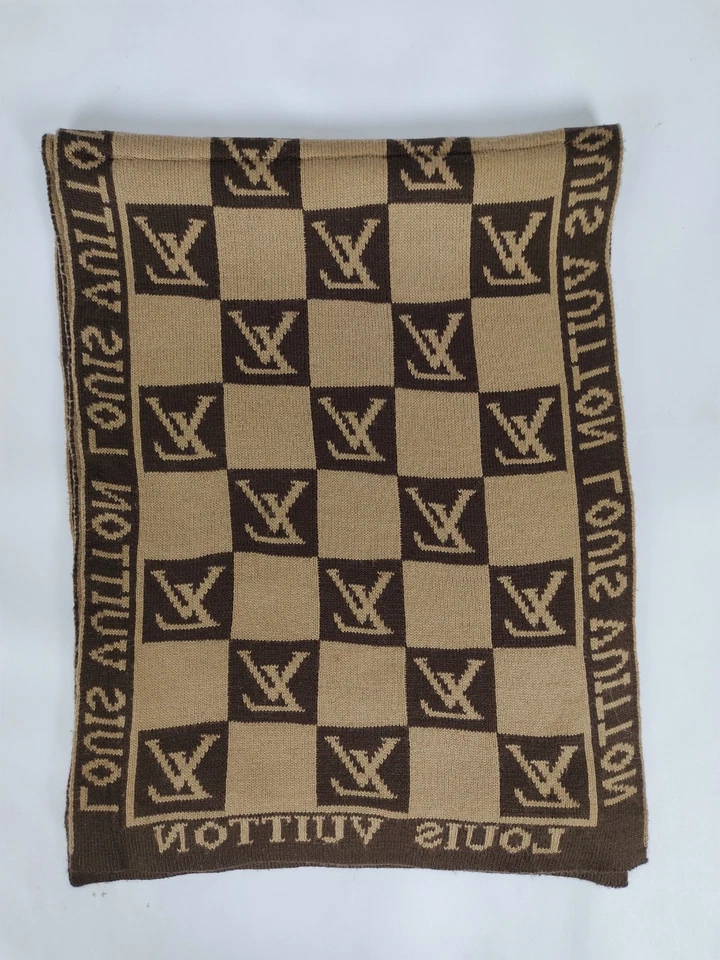 Louis Vuitton genuino vintage marrón/beige lana invierno bufanda bufandas - Imagen 2 de 4