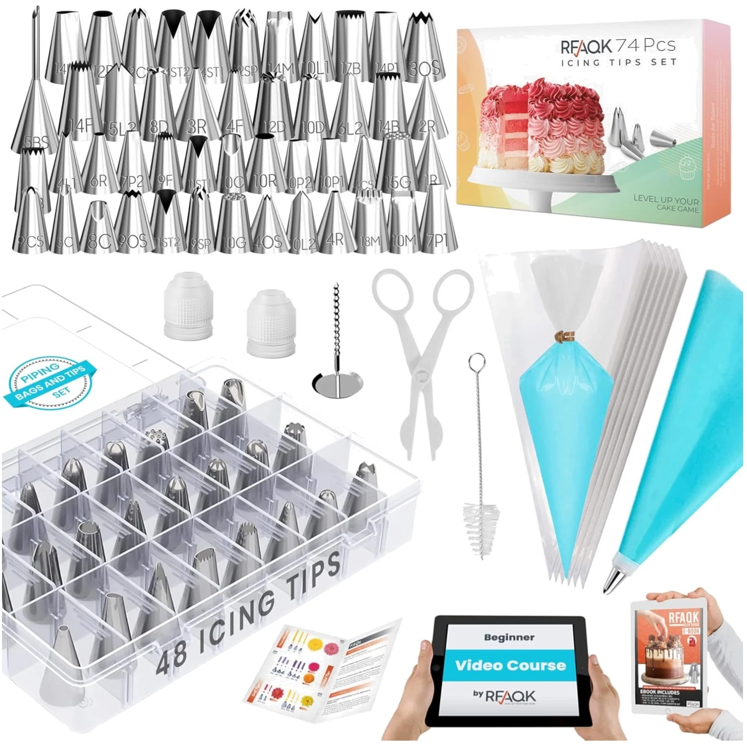 74-Piece Cake Decorating Kit with 48 Tips, Pastry Bags
Opens in a new window or tab