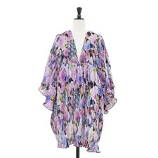 GANNI Dress Black x Purple Size: 36 (S) Floral Pleated Mini 3 4 Used BEEG-0
