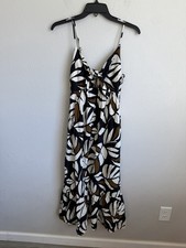 Tabitha Brown for Target Black Cream Botanical Tie Front Midi Dress Womens XXS
