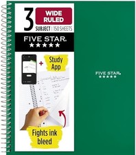 Spiral Notebook Wide Ruled 3 Subject 150 Sheets Forest Green