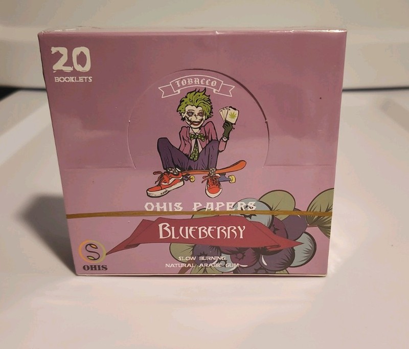 🫐 🫐 OHIS Blueberry King Size Slim Tobacco Papers Box 20 Booklets Sealed! 🫐 🫐