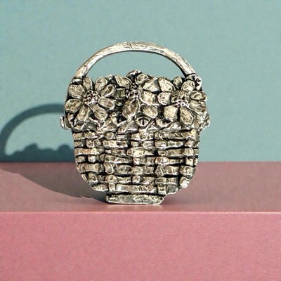 Vintage Sheridan Nantucket Basket Brooch Silver Tone Pewter Pin Signed DB New!