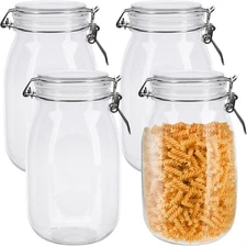 Lawei 4 Pack Plastic Mason Jars with Hinged Lids - 55 Oz Airtight Storage Canist
