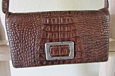 NEW VINTAGE BRIGHTON BROWN CROC EMBOSS LEATHER FLAP COVER ENVELOPE WALLET/X-BODY