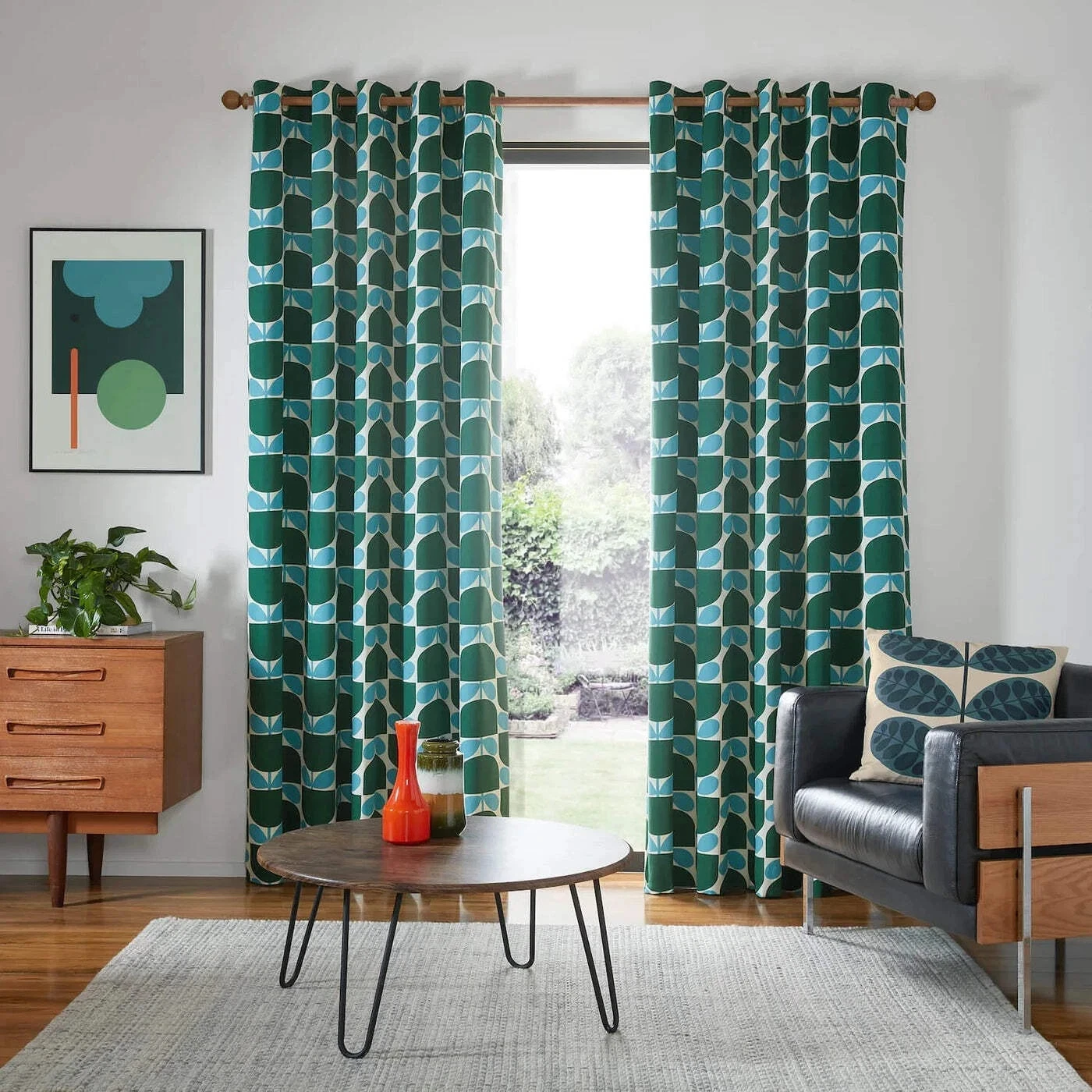 Block Stem Lined Eyelet Curtains Jade Green - 90x 90". RRP £165