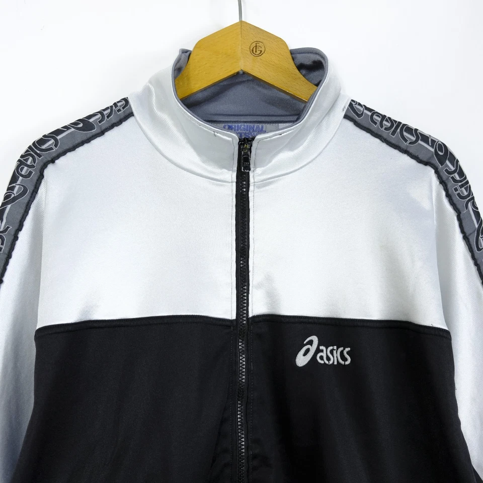 Asics Vintage Felpa Uomo Taglia 56 Poliestere Bianco Nero Sportiva Casual Comodo - Imagen 2 de 4