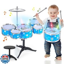 Kids Drum Set for Toddlers w/ Light All Plastic , Musical Gifts Toys for Boy