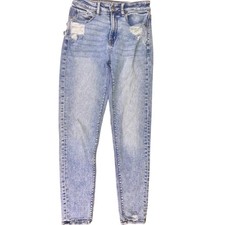 American Eagle Mom Jeans Size 00 Distressed High Rise Blue Denim Stretch