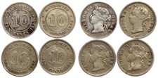 Mauritius - 10 Cents 1886, 1889, 1897, 1897 - Victoria Queen, Silber
