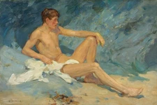 Henry Scott Tuke Signed Oil Painting on Canvas 16x24 in Impressionism ..