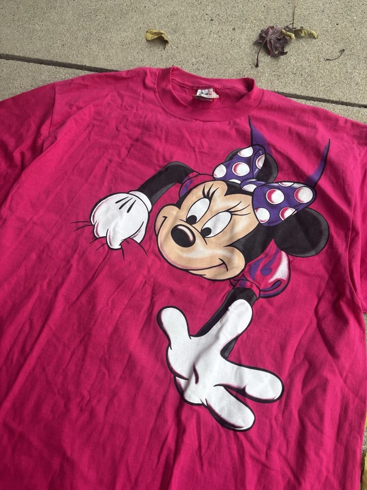 Винтажная футболка Disney размер OSFM 90-е сделано в США двусторонняя Minnie Mouse розовая - Изображение 3 из 4