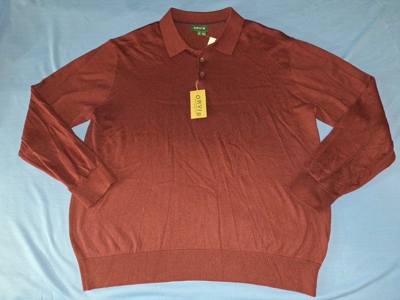 ORVIS  CASHMERE / SILK BLEND   MENS  XL   GARNET  POLO  LIGHT SWEATER  SHIRT NEW