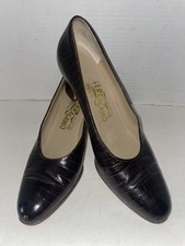 Salvatore Ferragamo Women's Vintage Crocodile Dark Brown Black Shoes Size 8AA