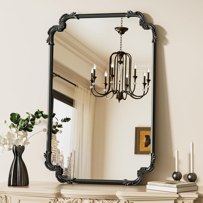 Vintage Baroque Black Rectangle Mirror 24x36 for Fireplace & Wall Decor