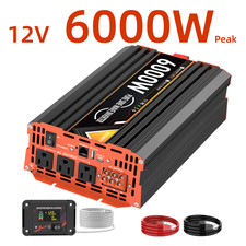 3000W/6000W pure Sine Wave Inverter | 12V DC to 110V AC + Dual USB | RV/Camp