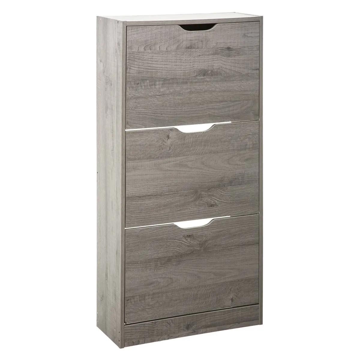 Meuble à chaussures de 115cm gris Mylan avec 3 tiroirs basculants gain de place
