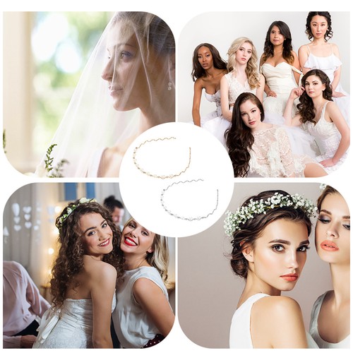 2 Pcs Crystal Headband Miss Bridal Headpiece Wedding Headwear Pearl - Imagen 8 de 12