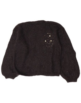 Vintage Damenpullover Pullover mit U-Boot-Ausschnitt UK 14 Medium schwarz DL09