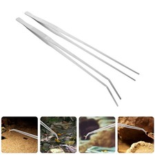 2 Pcs Stainless Steel Feeding Tongs Reptile Aquarium Tweezers Curved Straight