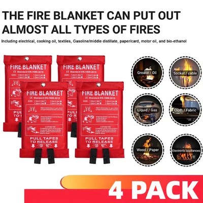 4 PACK FIRE BLANKET Fiberglass Hero Emergency Home Retardant Prepared 39''x39''[