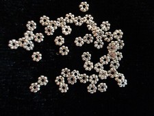 Bead, spacer, daisy. TIBET SILVER, 5 x 1 mm beaded rondelle. Sold per pkg of 50