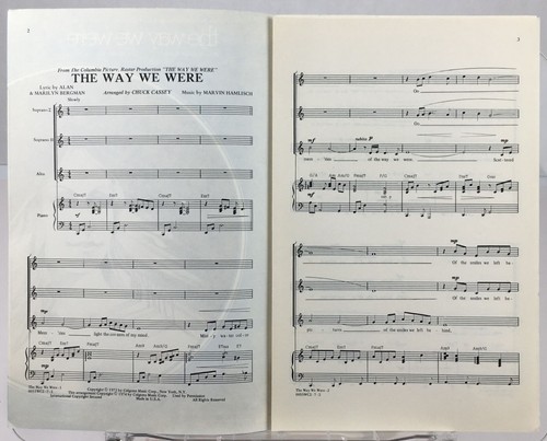 The Way We Were SSA Piano Sheet Music Barbra Streisand Movie Colgems Co 1973 - Picture 2 of 6