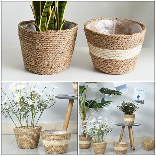 Woven Planter Wicker Storage Basket Natural Fiber Straw Flower Pot - Picture 3 of 12