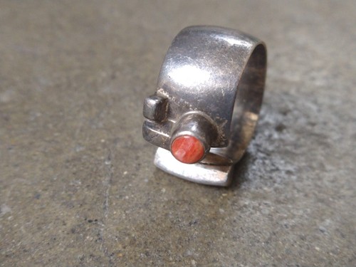 Vintage Ronnie Willie Sterling Silver Ring Coral 8.25 Navajo Modern 12.5g - Picture 4 of 16
