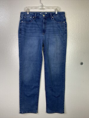 Seven7 Womens Stretch Jeans Sz 14 Blue Vintage Straight High rise Med wash Chic
