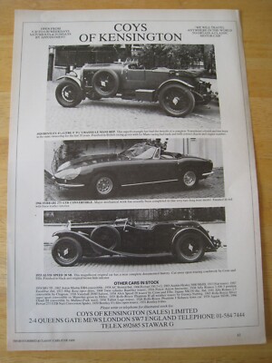 COYS OF KENSINGTON AUTO LAGERLISTE BENTLEY FERRARI ALVIS S 1986 WERBUNG A4 AKTE 47