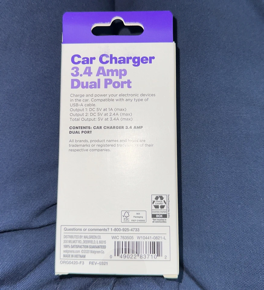 Infinitive Fast Charge Dual Car Charger 3.4 Amp Dual Port USB Speed Charger New - Image 4 of 4