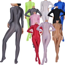 Women's Sexy See Through Full Body Footed Bodysuits Stretchy Oil Bodystockings