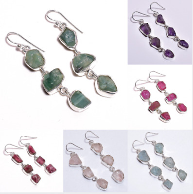 925 Sterling Silver Earrings Natural Raw Gemstone Handcrafted Jewelry RSE33 925 Sterling Silver Earrings Natural Raw Gemstone Handcrafted Jewelry RSE33