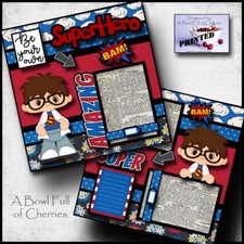 BE YOUR OWN SUPERHERO 2 premade scrapbook pages paper printed 4 album CHERRY