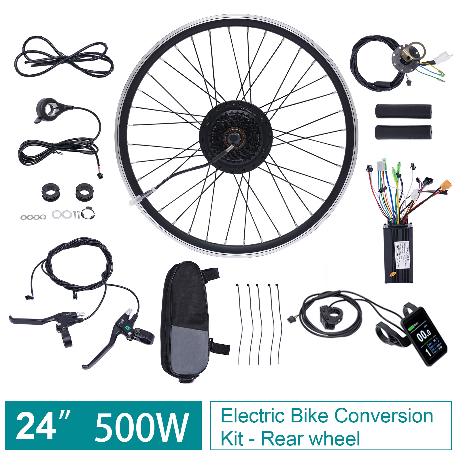 24 inch Electric Bicycle Wheel Motor E Bike Conversion Kit w/ LCD