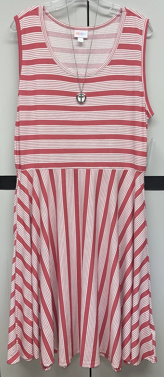 NWT LuLaRoe 2XL Rose Pink White Stripes Nikki Knit Sleeveless